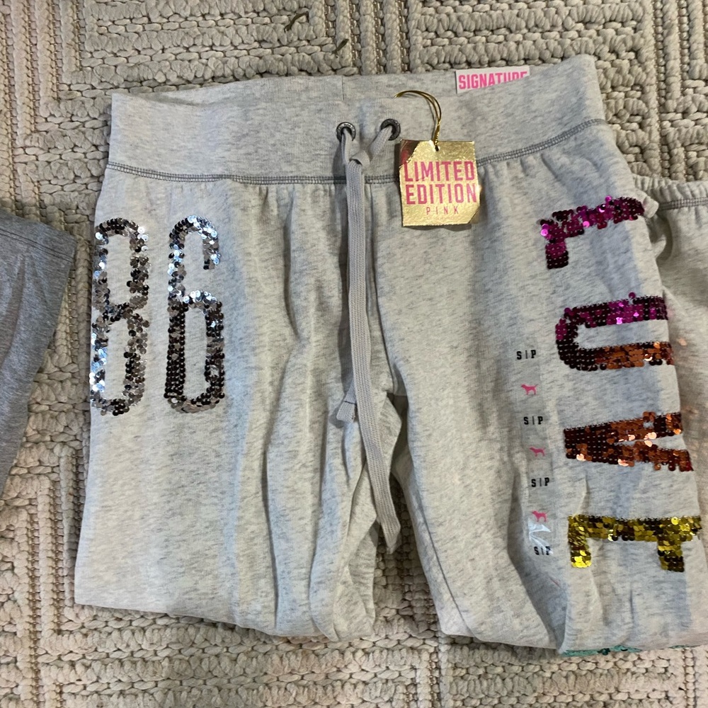 PINK Victoria's Secret Gray Sequin Joggers